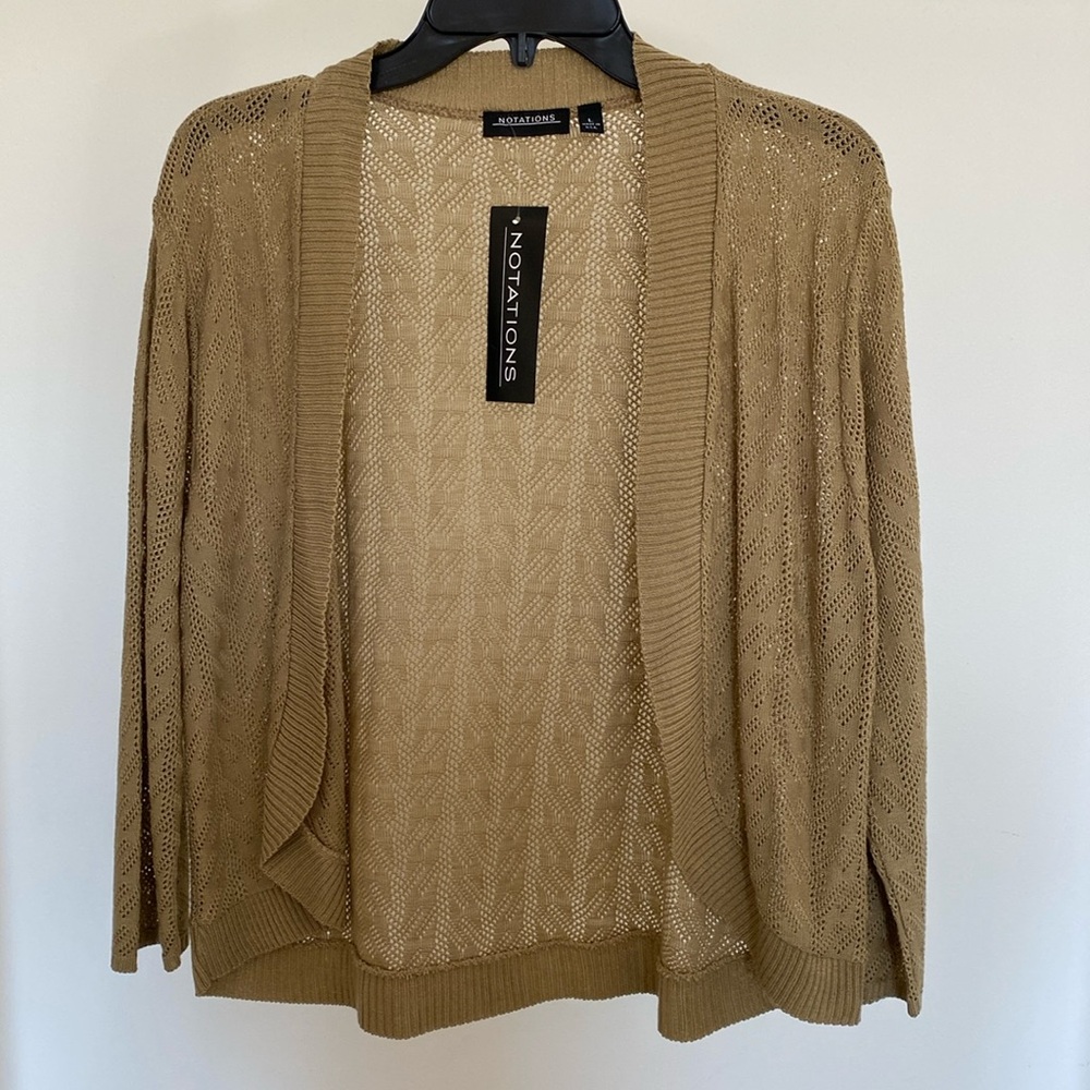 Notations tan knit bolero/shrug sweater, size L